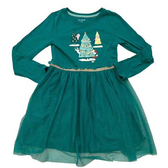 Cat & Jack Green Holiday Theme Long Sleeve Skirted Top sz M (7/8) - Picture 1 of 5